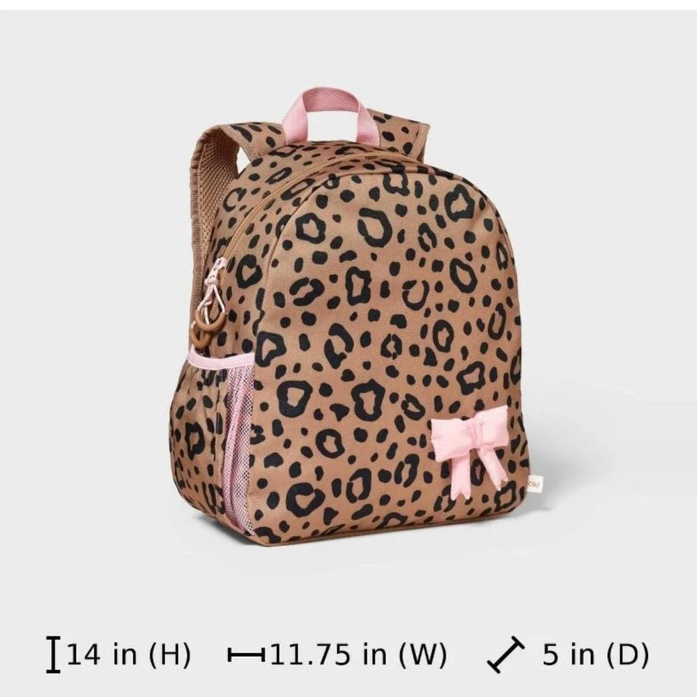 Small toddler cat and jack Leopard print backpack with pink bow &  pink zipper